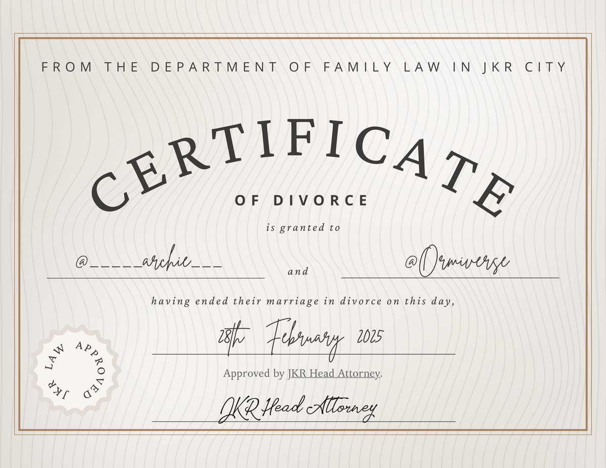 JKRLawyer's tweet photo. As Miss Korn refused to sign the divorce papers, we got the Judge's approval to proceed with this case. We at JKR Law are here to announce the separation of @_____archie___ and @Ormiverse. https://t.co/CfmTLUOJLs