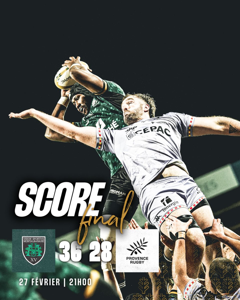 UsmSapiacRugby's tweet photo. ๐ฆ๐ฐ๐ผ๐ฟ๐ฒ ๐๐ถ๐ป๐ฎ๐นโ๏ธ
๐ขโซ๏ธ ๐๐๐๐๐๐ 36 ๐๐ 28 ๐๐๐๐๐๐๐๐ โซ๏ธโช๏ธโจ
Jusqu'au bout du suspense! Sapiac continue sur sa lancรฉe et signe une 5รจme victoire consรฉcutive!
#AllezSapiac #GreenArmy #USMPRO https://t.co/Sf6pUWqlKr