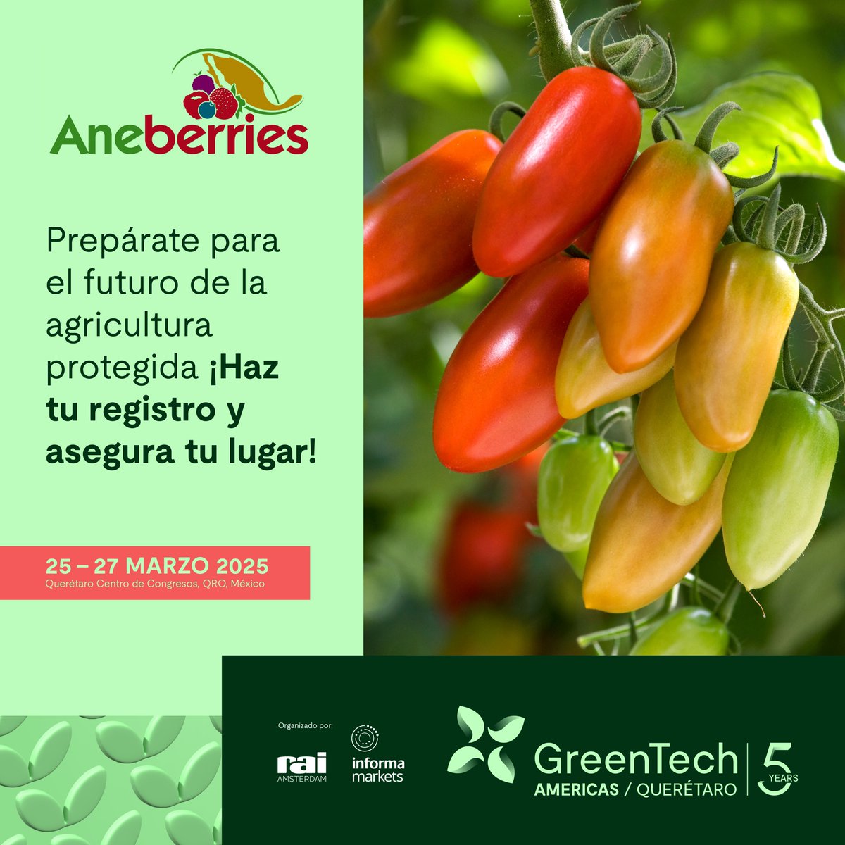 Te invitamos del 25 al 27 de marzo a GreenTech Americas en el Centro de Congresos Querétaro para descubrir las últimas innovaciones en la agricultura en ambientes controlados.

#GreenTech2025 #RegistroAbierto #InnovaciónAgrícola #HorticulturaProtegida

acob.guru/Pangea/eventos…