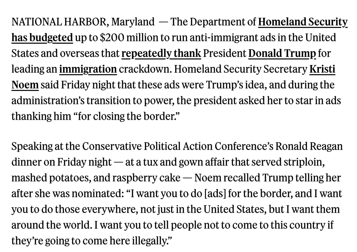 Ike_Saul's tweet image. FYI: Donald Trump is spending roughly $200 million of taxpayer money on advertisements thanking himself for securing the border. That's almost 10% of all the money DOGE has saved (~$2 billion) in the last 5 weeks. 

On ads.

Thanking himself for immigration policies.