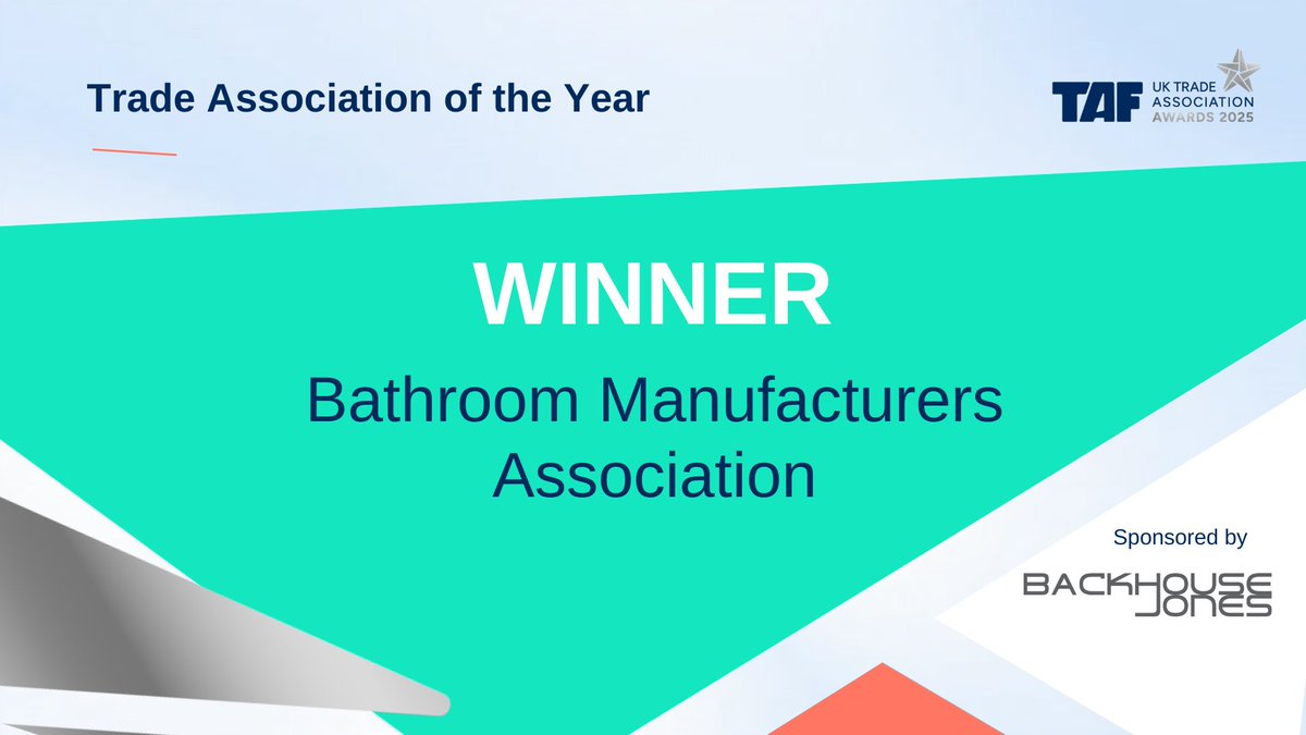 Now the moment you’ve all been waiting for - tonight’s final award – the big one – is for Trade Association of the Year, which is kindly supported by <a href="/backhousejones/">Backhouse Jones</a> 

Huge congratulations to the Bathroom Manufacturers Association!

#TAFAwards 🏆