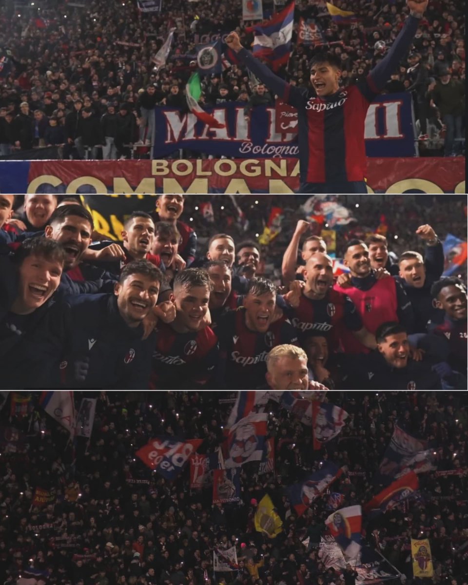 I giocatori sotto la curva a cantare Lucio Dalla con i tifosi.

Un Dall'Ara in festa.

Un'atmosfera che si respirava l'anno scorso, nel corso di quelle notti magiche.

Bologna sogna.

Bologna ci crede.

#Bologna #BolognaMilan #SerieA