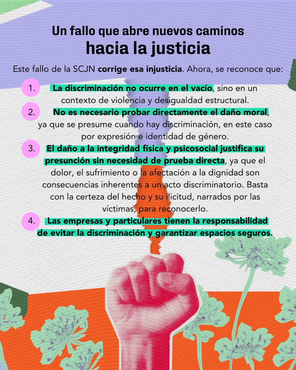 EquisJusticia's tweet photo. 🎉¡HISTÓRICO! La @SCJN ordena reparación a #MujeresTrans por #discriminación en espacios públicos✊🏽🏳️‍⚧️ Este fallo sienta un precedente clave para todas las personas: la discriminación causa daño y debe ser reparada. #SiDiscriminasReparas

🔗 https://t.co/0vujIoDLLT https://t.co/GUElM4fWUi