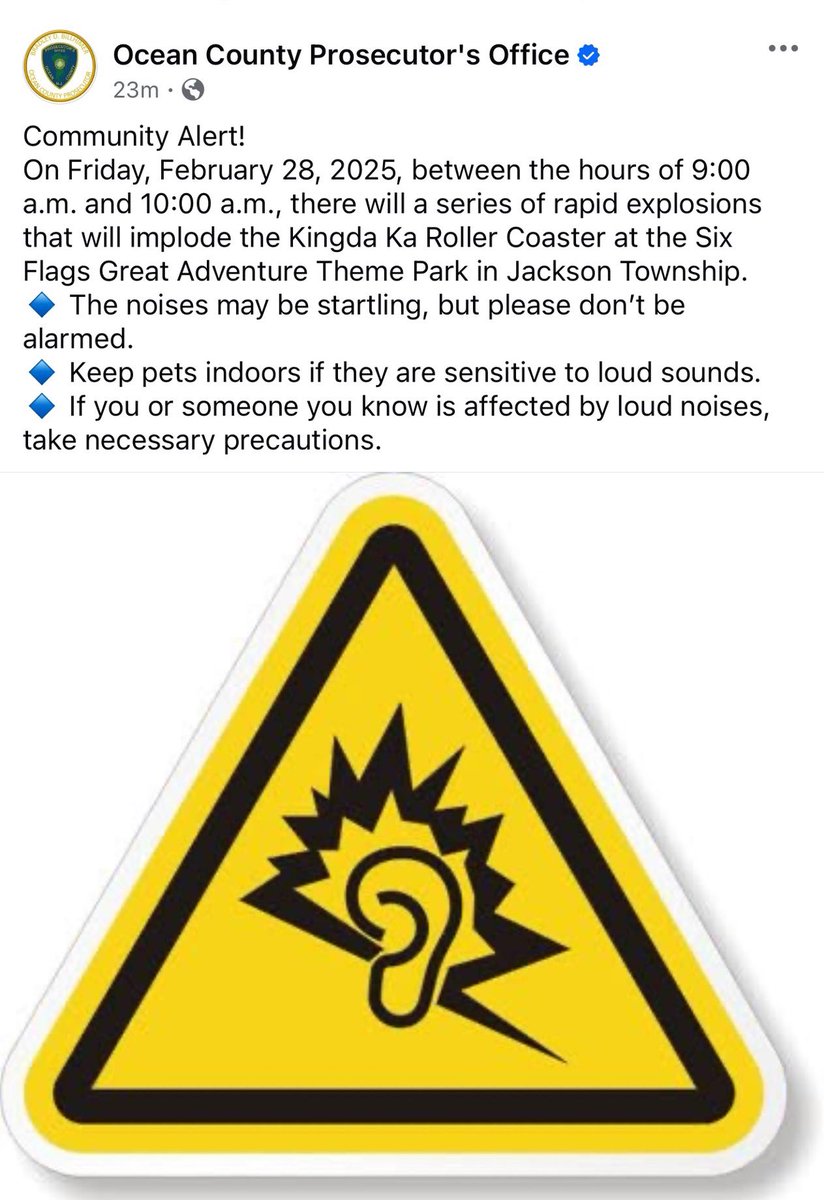 riderover_'s tweet photo. Kingda Ka Update at Six Flags Great Adventure 🎢 

Once the world’s tallest roller coaster, the ride will meet its demise tomorrow (2/28/2025).  Between 9 a.m. and 10 a.m. the king will be imploded! 💥 

Stay tuned for video tomorrow! 🎥 https://t.co/95vi9TU901