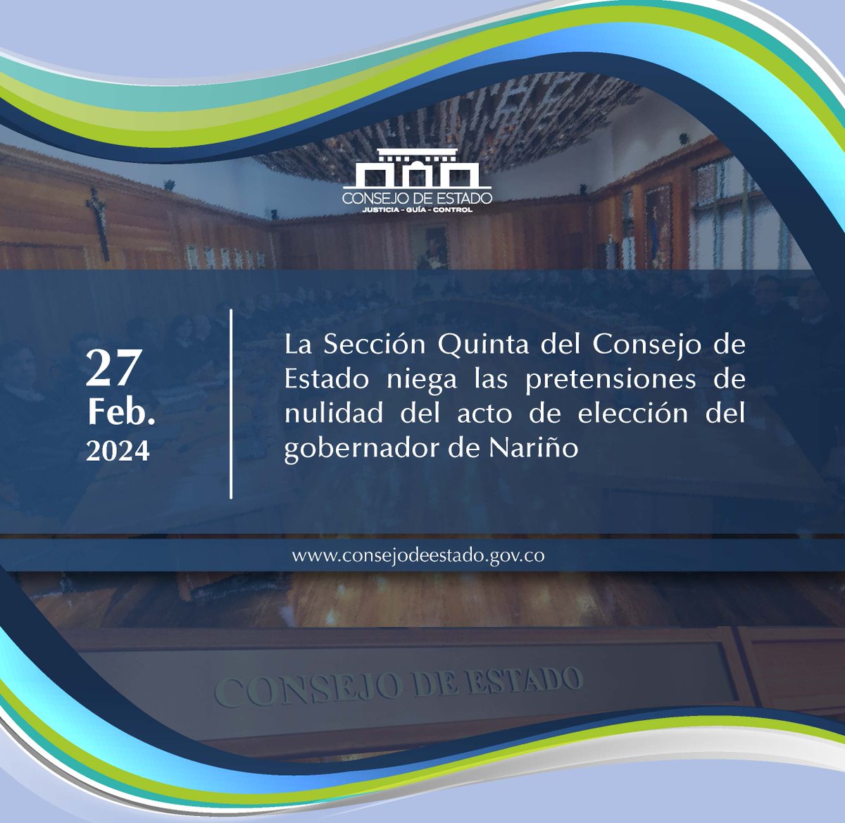 consejodeestado's tweet photo. La Sección Quinta del @ConsejodeEstado niega las pretensiones de nulidad del acto de elección del gobernador de Nariño

Ver más: https://t.co/WTGd85SYl2 https://t.co/EkyO1EFyLd