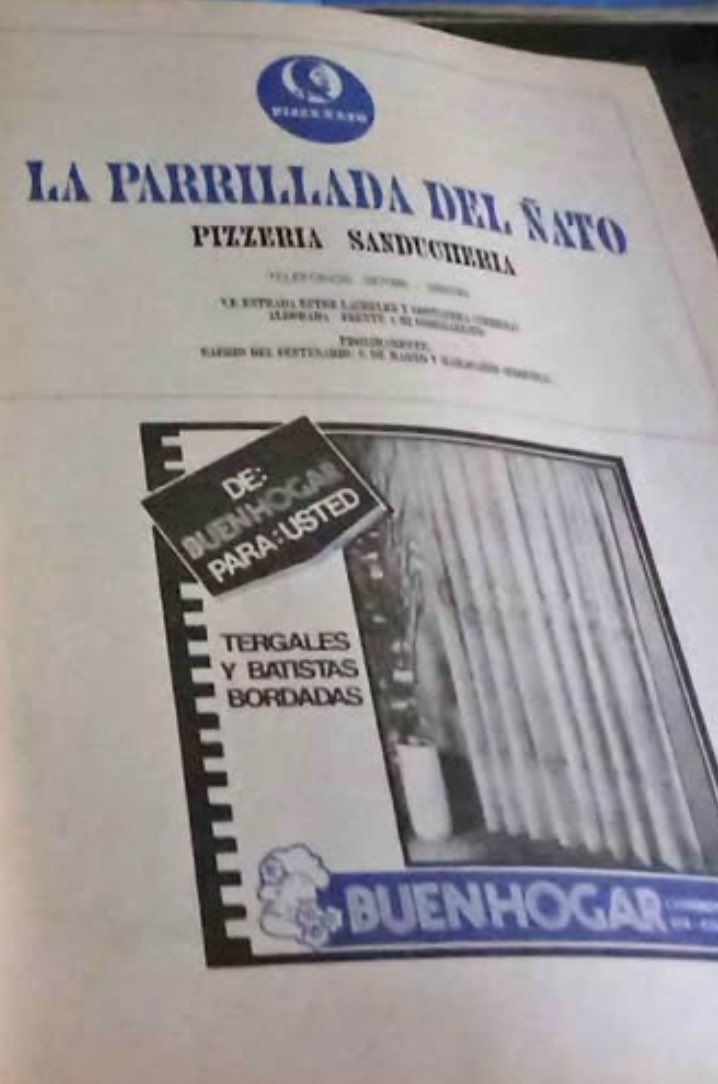 FhurtadoS's tweet photo. Encontré este anuncio de “La Parrillada del Ñato”, tomado de la revista El Eléctrico de Octubre 1992. 

Hace un tiempo recuerdo haber leído un posible “efecto Mandela” del nombre del local si era parrilla o parrillada. https://t.co/H6FLvOOoON