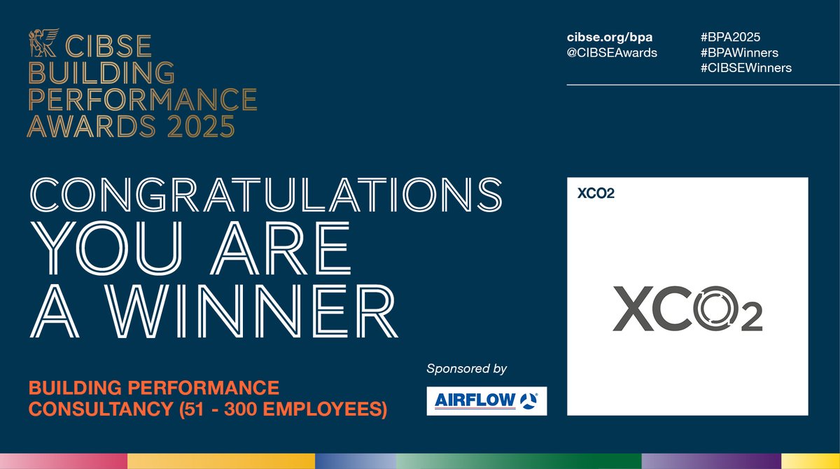 And the #BPAWinner for Building Performance Consultancy (51 - 300 employees) sponsored by <a href="/AirflowD/">Airflow Developments</a> is… XCO2 <a href="/xco2e/">XCO2</a>! Congratulations. <a href="/CIBSE/">CIBSE</a> #BPA2025 (2/2)