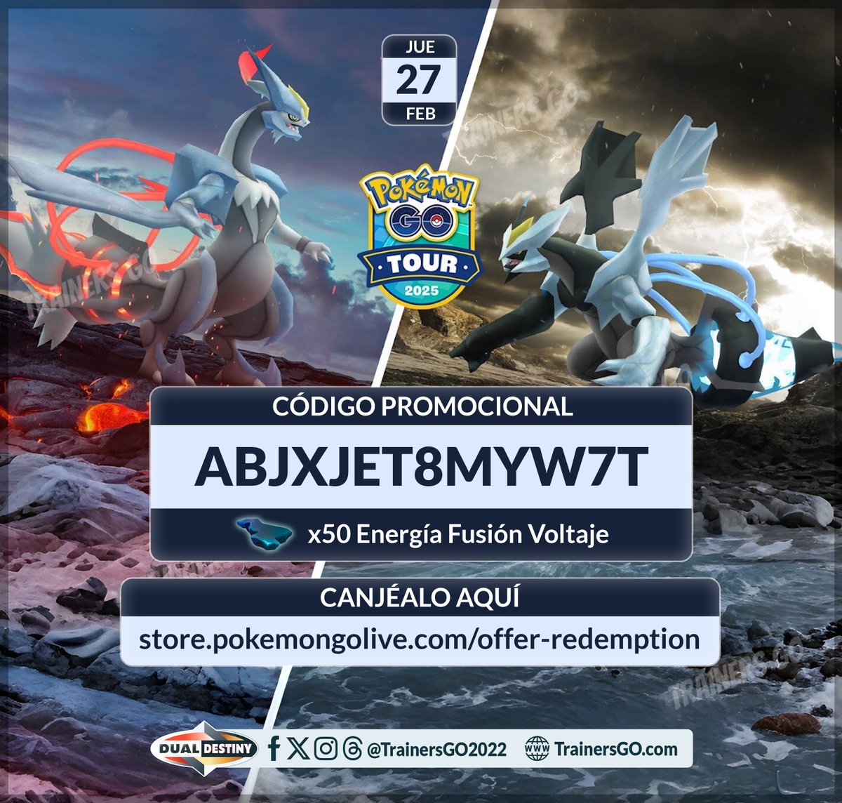 trainersgo2022's tweet image. 🥳Trainers, ahí les dejamos el código canjeable que te otorgará lo siguiente:

▶ABJXJET8MYW7T
⚡️50 de energía de Fusión Voltaje

#pokemongoapp #trainersgo #DualDestiny #pokemongo #Pokemongotour #KyuremBlack #KyuremWhite