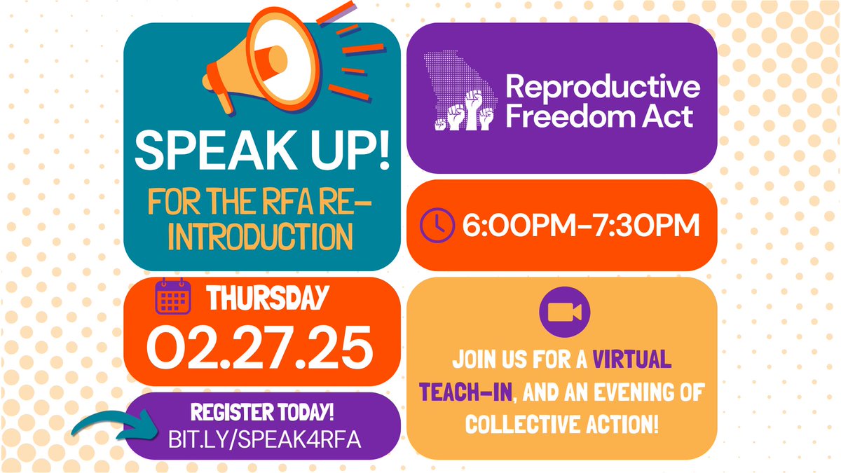 Join us on TONIGHT, February 27th, from 6-7:30PM for a virtual teach-in, and an evening of collective action!
Just this week, the #GeorgiaRFA was reintroduced in the state House and Senate. We need collective action to ensure it is passed.

mobilize.us/urge/event/757…