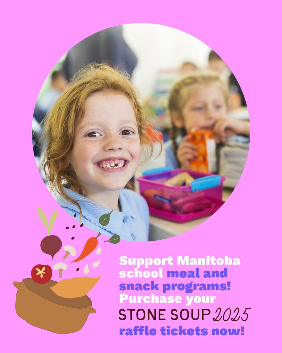 We're helping share the word about Stone Soup 60/40 Raffle from our friends at the Child Nutrition Council of Manitoba @childnutritionmb. Purchase your tickets before midnight on Feb. 27 and get in on the Early Bird Draws for restaurant gift cards! loom.ly/_EA6CAM