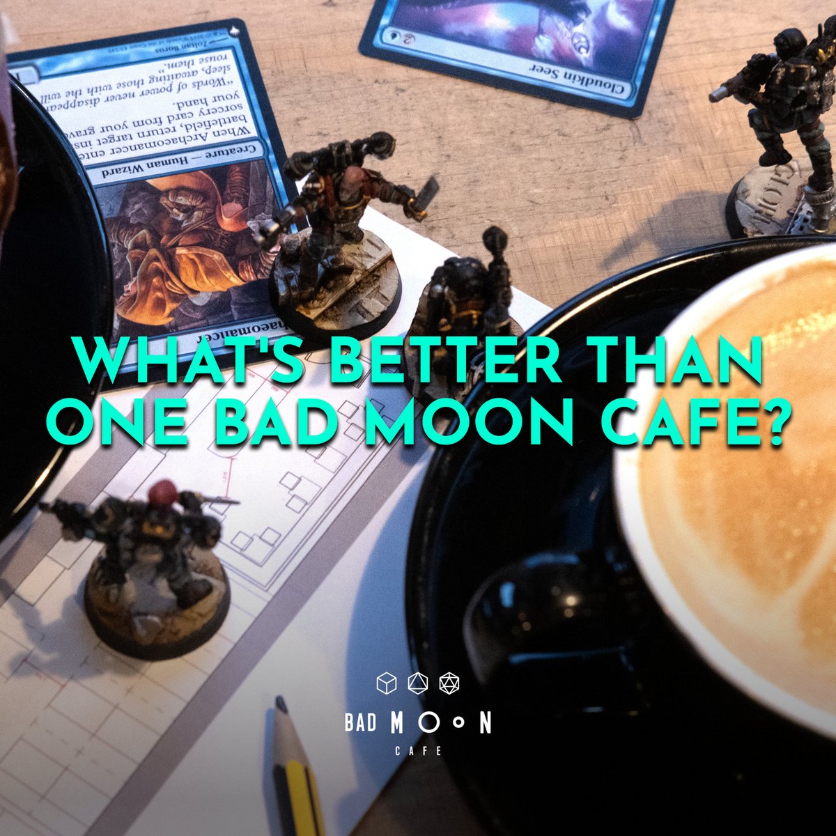 That's right! We're opening our second Bad Moon Cafe very soon! We'll be sharing details with you all in the coming weeks. Exciting times ahead! #warhammercommunity #mtg #cafe #bar #cocktails