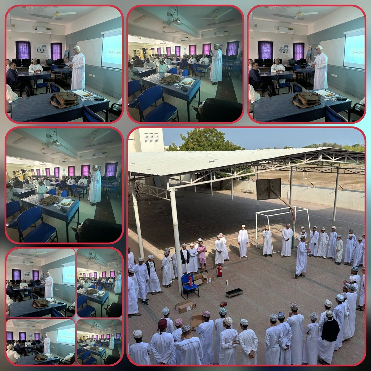 نظّمت مدرسة أبو القاسم الزهراوي ورشة "إدارة المخاطر والأزمات"، قدّمها جمال السيابي، رئيس قسم الأمن والسلامة. وهدفت الورشة إلى تطوير معارف ومهارات الهيئة التعليمية والطلبة في التعامل مع الحالات الطارئة، وفق سياسة وزارة التربية والتعليم والاستراتيجية الوطنية لإدارة الأزمات.