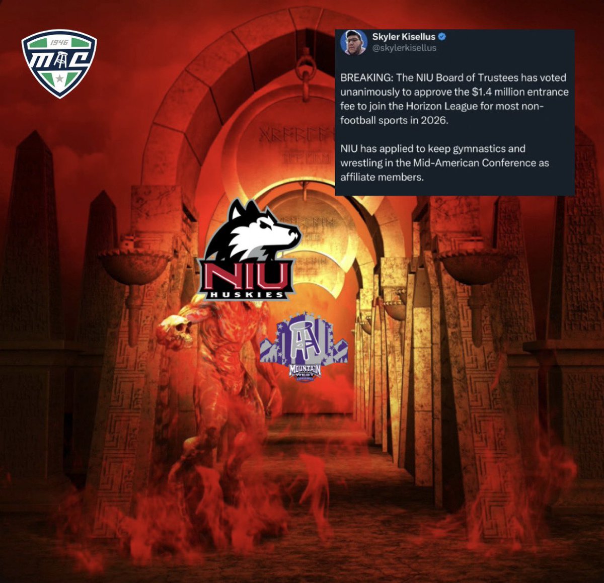 MACBarstool's tweet image. Greedy @niu_barstool Trustees killed their athletic department when they went “West” in ‘85. Forty years later, they do it again. Have fun in hell.