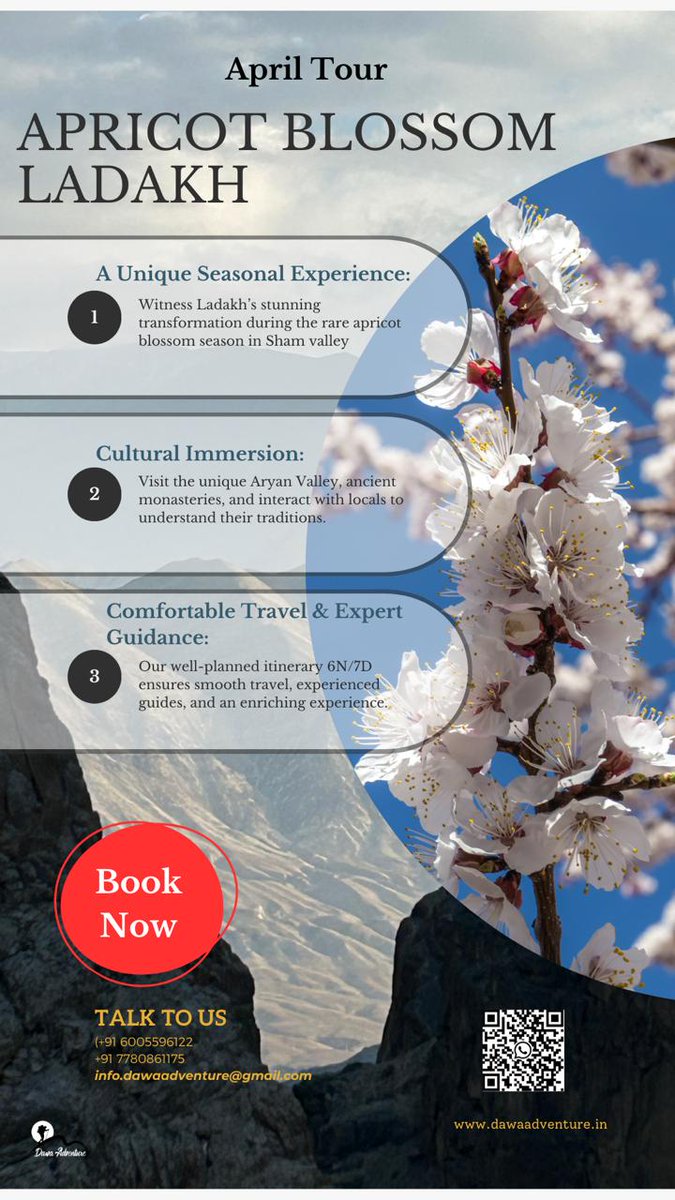 Join us for this unforgettable journey through #Ladakh's spring paradise, where nature and culture blend seamlessly to create a mesmerizing experience! 
Contact us for details or you can visit our website dawaadventure.in #apricotblossom #apriltour #JHOPE