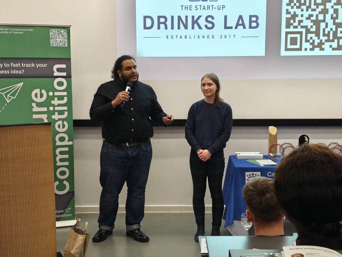 Clara Seyfried &amp; Mudather Mohamedhassan, with NaeWhisky - NaeWhisky aims to recreate the flavour of whisky using healthy ingredients sourced locally, with absolutely zero alcohol content. 

#UoDEntWeek25 #VentureFinal25