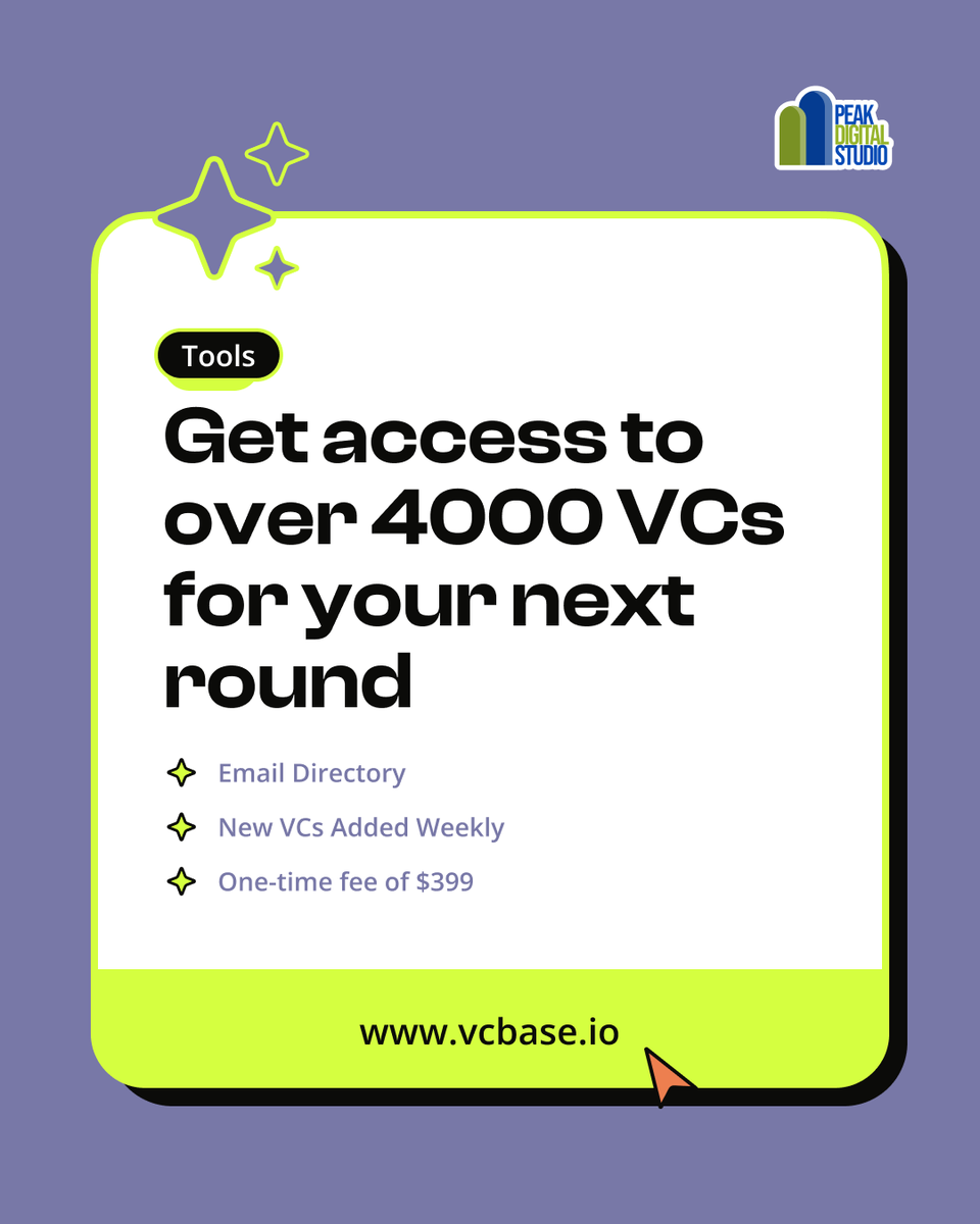 peakdgtlstudio's tweet photo. Founders it's time to meet your investor match. ↔️  VC Base, a @peakdgtlstudio  production, makes fundraising smarter, faster, and easier. At one low price. 

Check it out 👉 https://t.co/ITPzhzP7Mx

#VC #startup #sundraising #tech #webdevelopment https://t.co/xugTZeO6Ah
