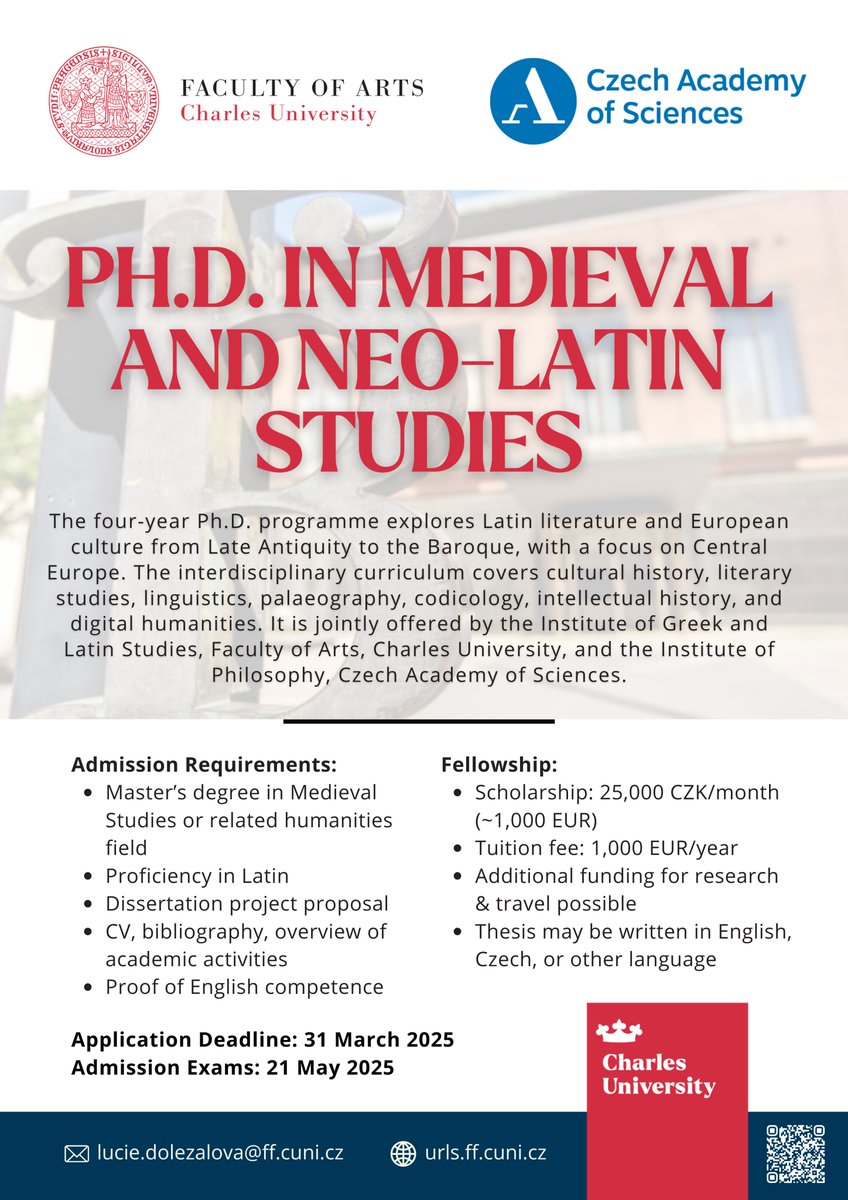 Study your Ph.D. in Prague!
Apply by 31 March 2025.
👉 urls.ff.cuni.cz/en/programmes/…

#MedievalTwitter
