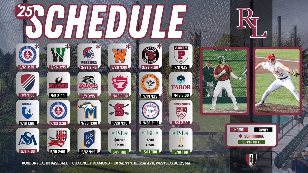 The 2025 Roxbury Latin Baseball Schedule.