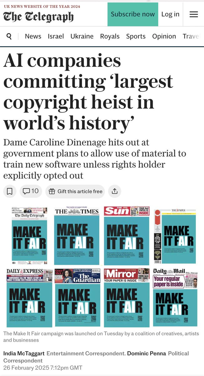 Ed Newton-Rex (@ednewtonrex) on Twitter photo The headline says it all.
<a href="/cj_dinenage/">Caroline Dinenage MP</a> is spot on in the Telegraph today.
telegraph.co.uk/politics/2025/… The headline says it all.
<a href="/cj_dinenage/">Caroline Dinenage MP</a> is spot on in the Telegraph today.
telegraph.co.uk/politics/2025/…