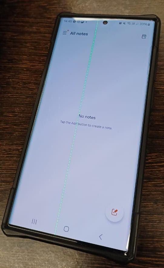 Kasyapram1's tweet photo. @SamsungIndia @SamsungMobile, 
 I updated my Galaxy S22 Ultra on Jan 6, and a green line appeared on my screen. Your service center is asking ₹14,000 for a display replacement, but why should I pay when your update caused this? I spent ₹1.2L on this phone—this is unacceptable https://t.co/nkMphqP0bP