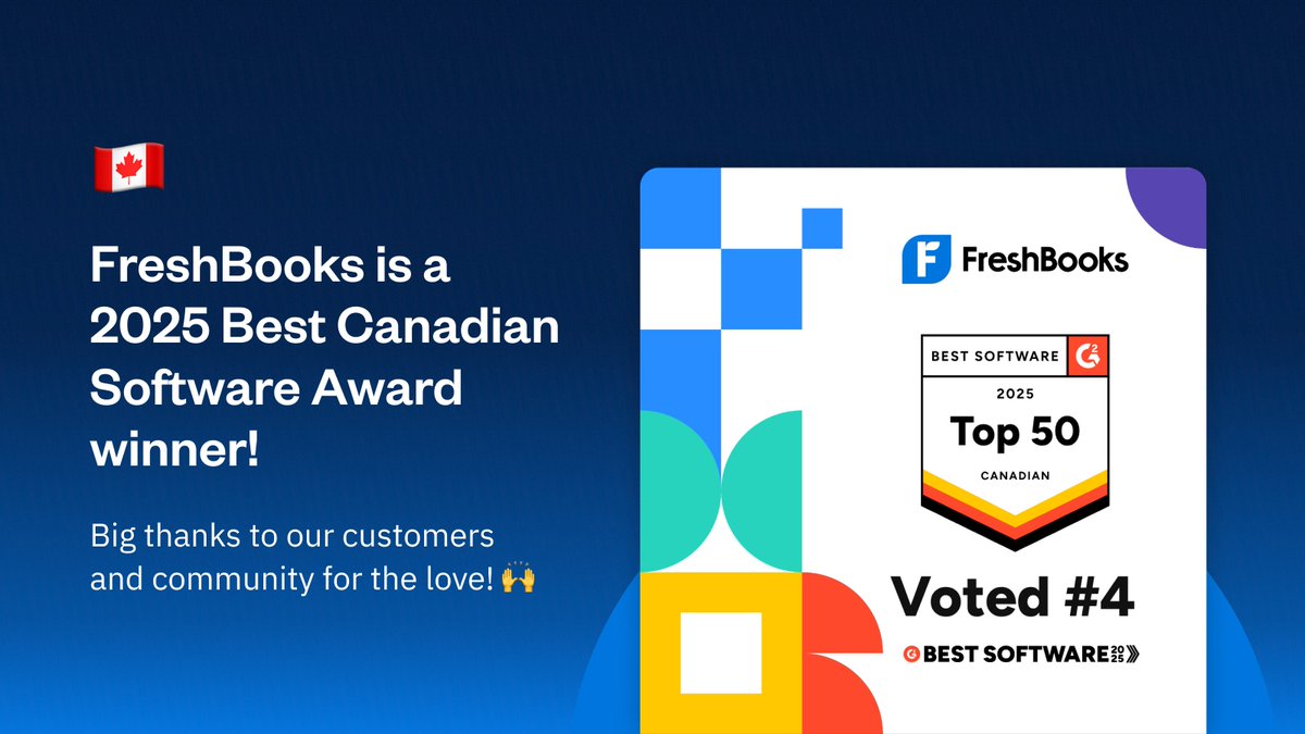 Big news! 🔥 <a href="/G2dotcom/">G2</a> ranked FreshBooks as one of the best software companies in Canada! 

🇨🇦 #4 Best Canadian Software Company
📊 #36 Best Accounting and Finance Product

Ready to experience award-winning accounting? ➡️  freshbooks.com/?utm_source=x&… 

#BestSoftware2025 #CustomerLove