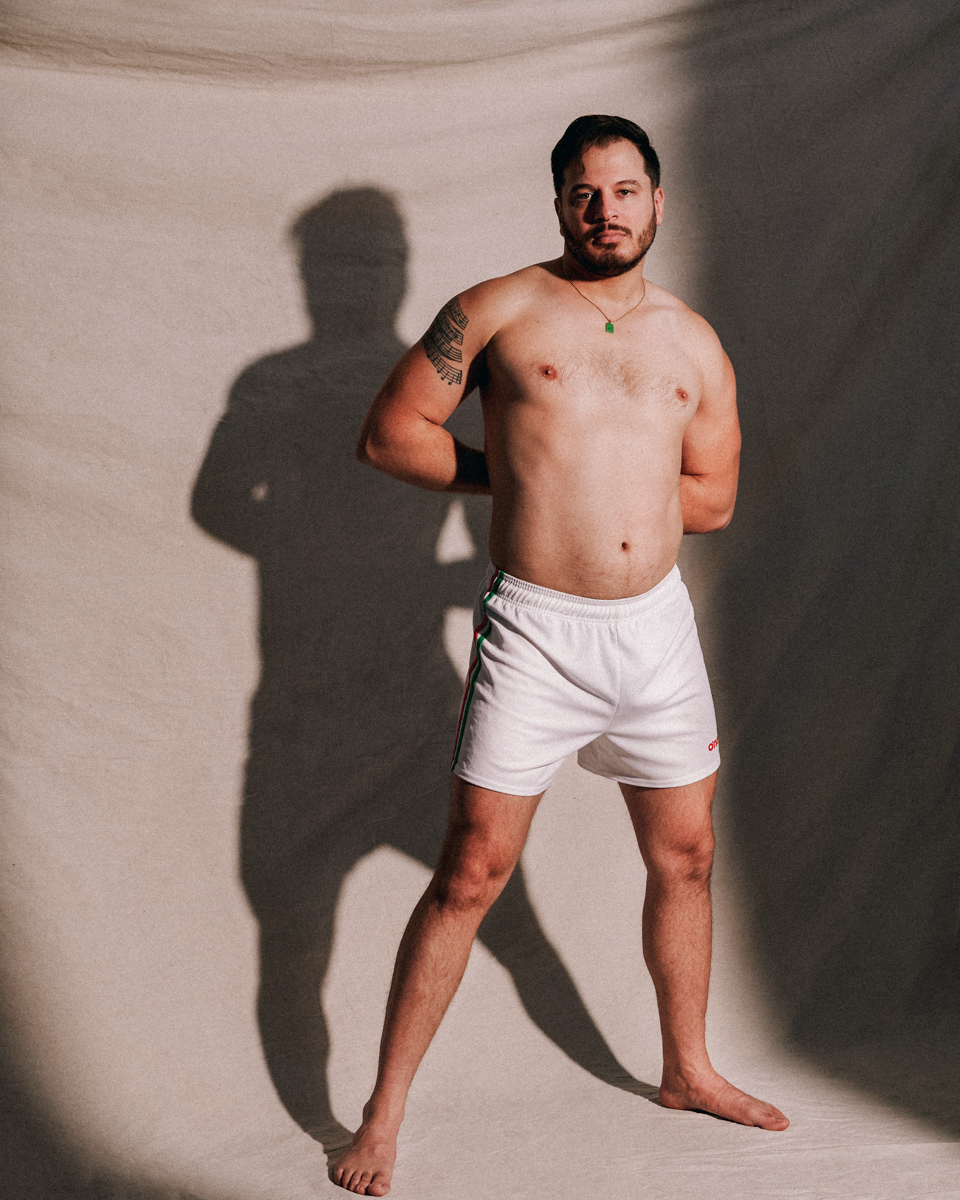 One of my favorite drawings last year was this portrait of <a href="/pierceamadeus/">Pierce</a> in his studio, and his portrait of me. 

This drawing is sold, but maybe I'll make prints of it in my next wave of orders.
#queerart #gaynsfwart