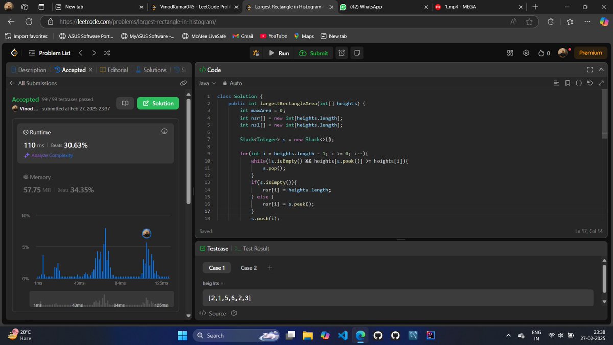 VinodKumaarr_'s tweet image. 🚀 #DSAwithJava Day:61 :-
✅ Covered Queue basics today & ✅solved 🔢 LeetCode #84 (Largest Rectangle in Histogram)!
💻🚀 #DSAwithJava
#LeetCode #Coding
#Queue 🔥"
#100DaysOfCode
#ProblemSolving