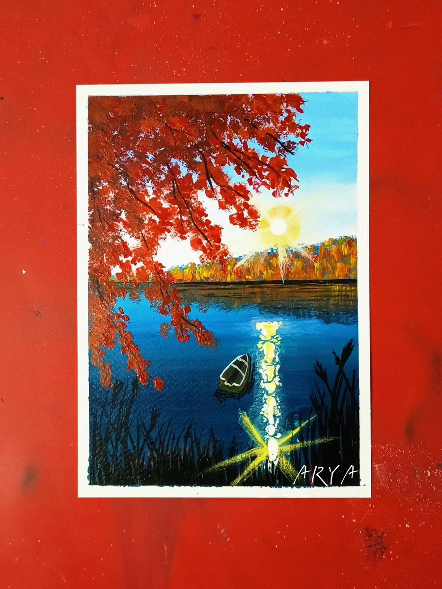 a_arya_0807's tweet photo. Autumn lake scenery... 🎨🖌️
#acrylic #art #artwork #ArtistOnX #artist #creativart #creativity #Trending #TrendingNow #viralvideo #scenery https://t.co/T2wlqV4qhD