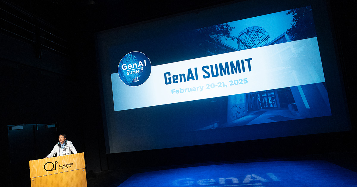 UCSD Engineering (@ucsdjacobs) on Twitter photo Researchers from around the world converged on the <a href="/UCSanDiego/">UC San Diego</a> campus to explore the promise of #GenerativeAI during the #GenAI Summit 2025.
#AI
<a href="/ucsd_cse/">UCSD CSE</a> <a href="/QI_UCSD/">Qualcomm Institute</a> <a href="/HDSIUCSD/">Halıcıoğlu Data Science Institute</a> <a href="/ucsdbiosciences/">UCSD BioSciences</a>
<a href="/haosu_twitr/">Hao Su</a> <a href="/EarlenceF/">earlence</a> <a href="/yuqirose/">Rose Yu</a> <a href="/rajammanabrolu/">Prithviraj (Raj) Ammanabrolu</a> <a href="/cmuptx/">Pengtao Xie</a>
today.ucsd.edu/story/explorin… Researchers from around the world converged on the <a href="/UCSanDiego/">UC San Diego</a> campus to explore the promise of #GenerativeAI during the #GenAI Summit 2025.
#AI
<a href="/ucsd_cse/">UCSD CSE</a> <a href="/QI_UCSD/">Qualcomm Institute</a> <a href="/HDSIUCSD/">Halıcıoğlu Data Science Institute</a> <a href="/ucsdbiosciences/">UCSD BioSciences</a>
<a href="/haosu_twitr/">Hao Su</a> <a href="/EarlenceF/">earlence</a> <a href="/yuqirose/">Rose Yu</a> <a href="/rajammanabrolu/">Prithviraj (Raj) Ammanabrolu</a> <a href="/cmuptx/">Pengtao Xie</a>
today.ucsd.edu/story/explorin…