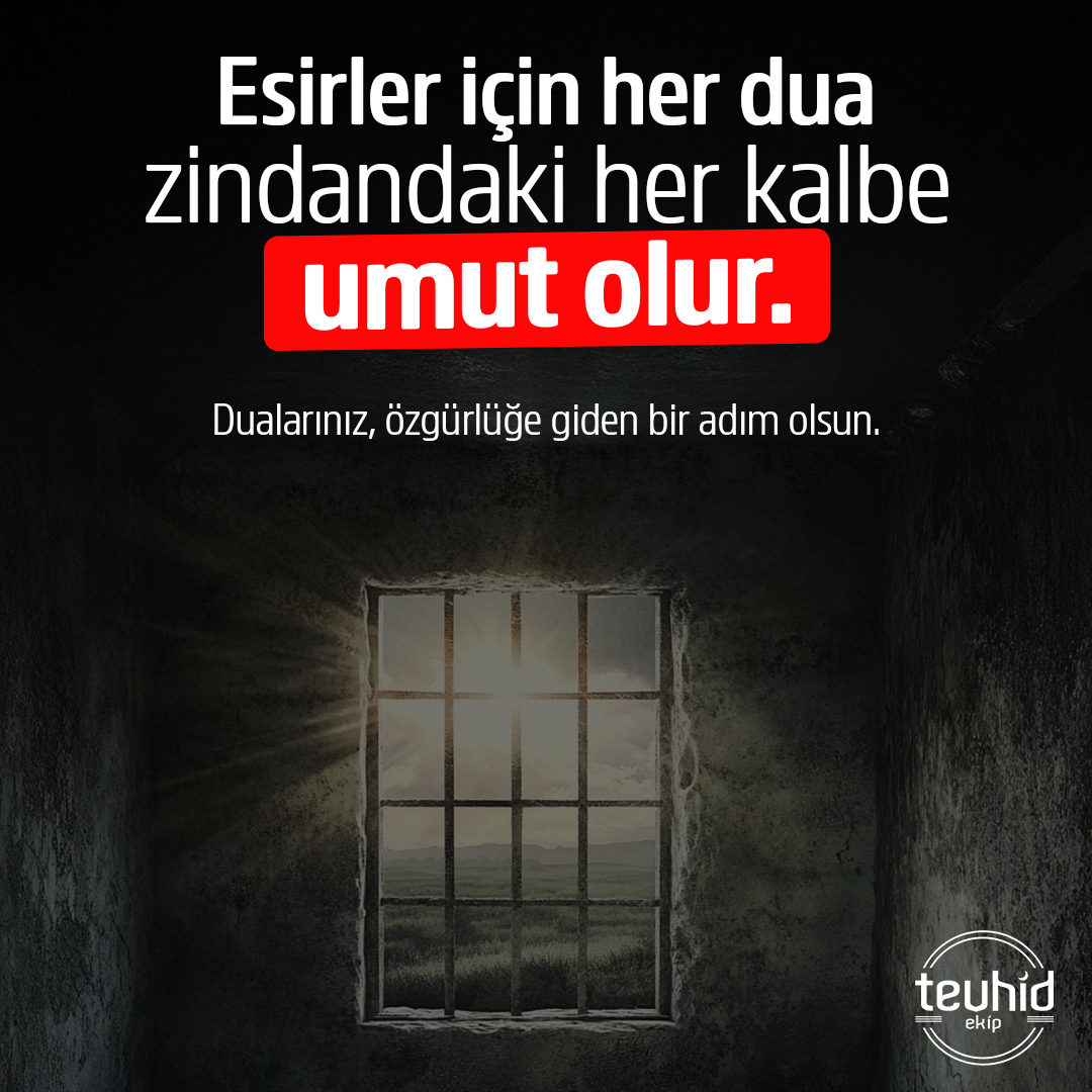 🚨 Esirler için her dua zindandaki kalplere umut olur. Dualarınız, özgürlüğe giden bir adım olsun.

Zindan Zulmü
#RamazandaEsaret