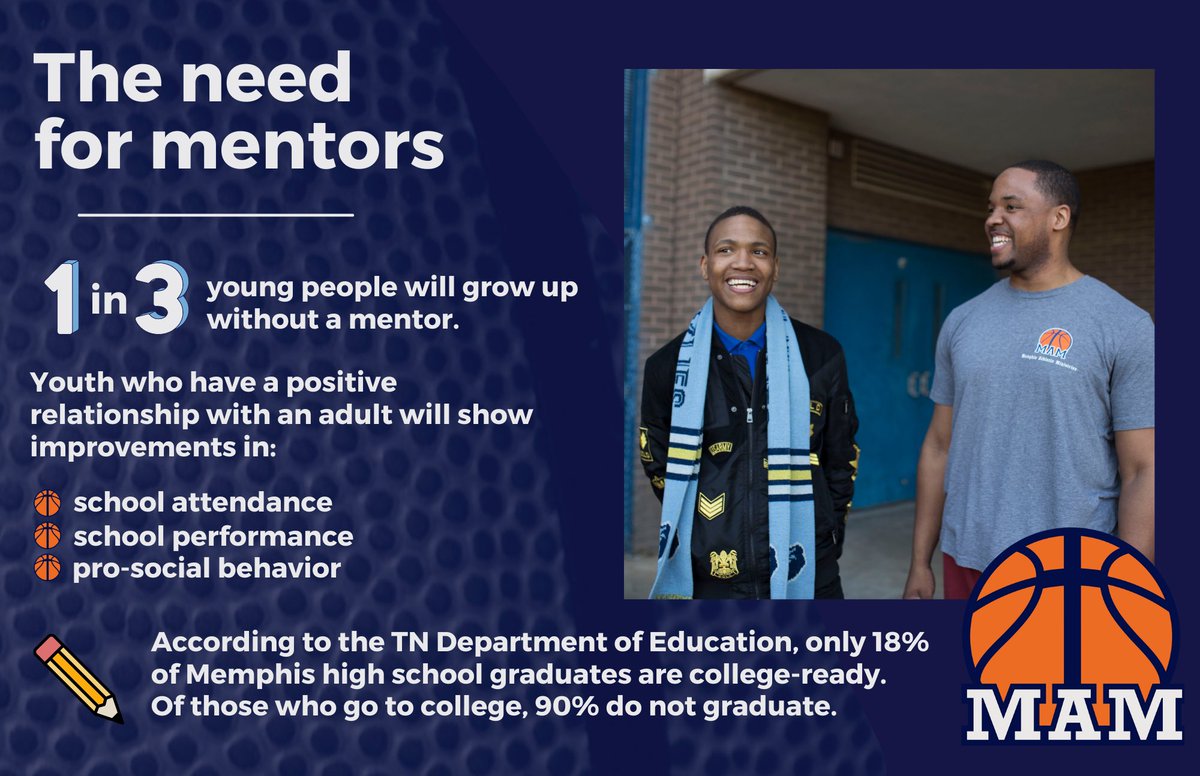 MattAdcock10's tweet image. 1 in 3 young people grow up without a mentor. You can help change that. #MAMAmbassador @901Fund @MAM_Sports
Just 2 hours a month can make a lasting impact in Memphis. Sign up today: bit.ly/3SkM57K 🧡