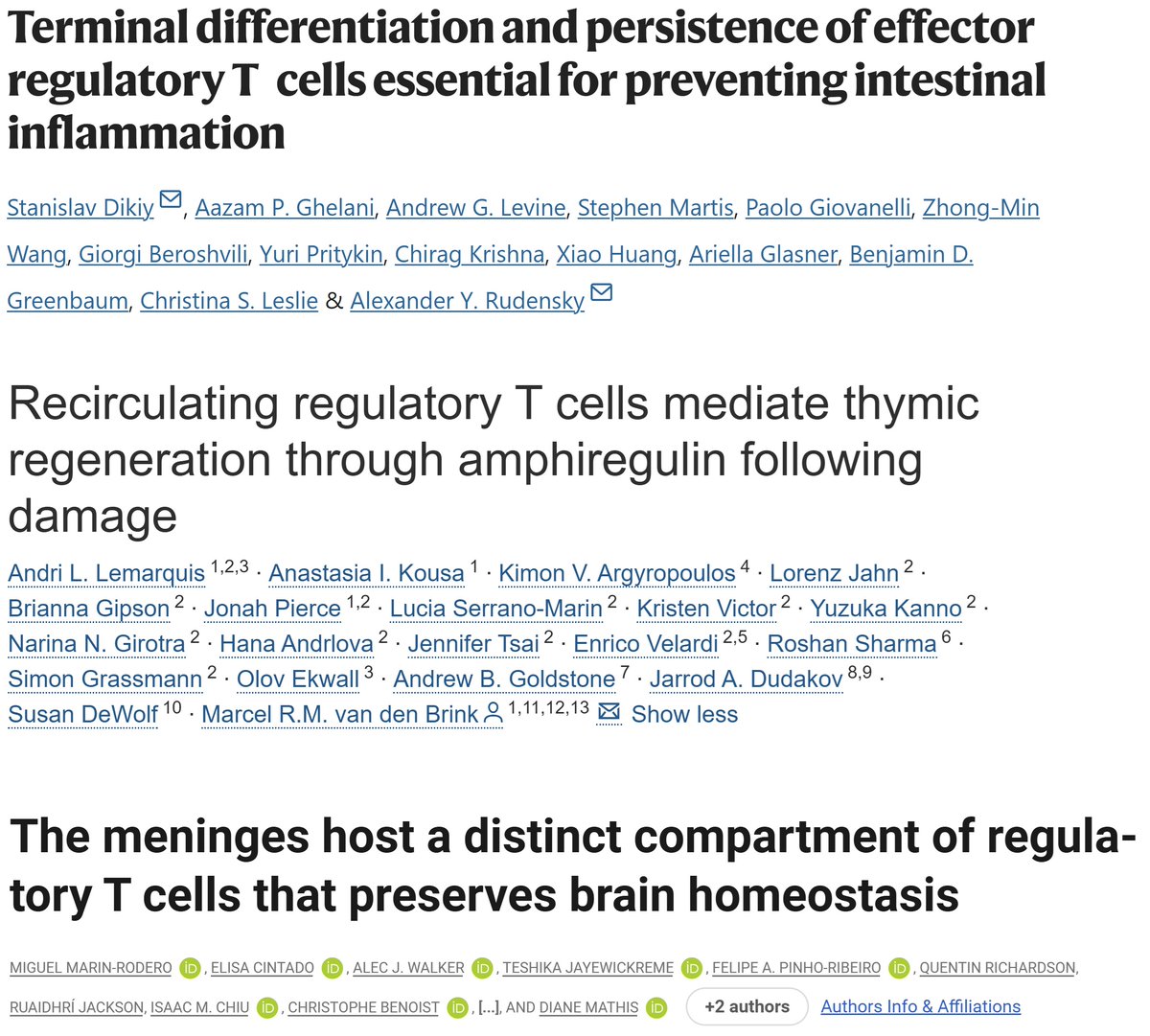 Zhijuan Qiu (@zhijuan_jexpmed) on Twitter photo At today’s #JEMjc, we discussed three interesting studies about #Treg differentiation as well as function during #inflammation, #homeostasis and #regeneration.
<a href="/NatImmunol/">Nature Immunology</a> <a href="/ImmunityCP/">Immunity</a> <a href="/SciImmunology/">Science Immunology</a>
nature.com/articles/s4159…
cell.com/immunity/fullt…
science.org/doi/10.1126/sc… At today’s #JEMjc, we discussed three interesting studies about #Treg differentiation as well as function during #inflammation, #homeostasis and #regeneration.
<a href="/NatImmunol/">Nature Immunology</a> <a href="/ImmunityCP/">Immunity</a> <a href="/SciImmunology/">Science Immunology</a>
nature.com/articles/s4159…
cell.com/immunity/fullt…
science.org/doi/10.1126/sc…