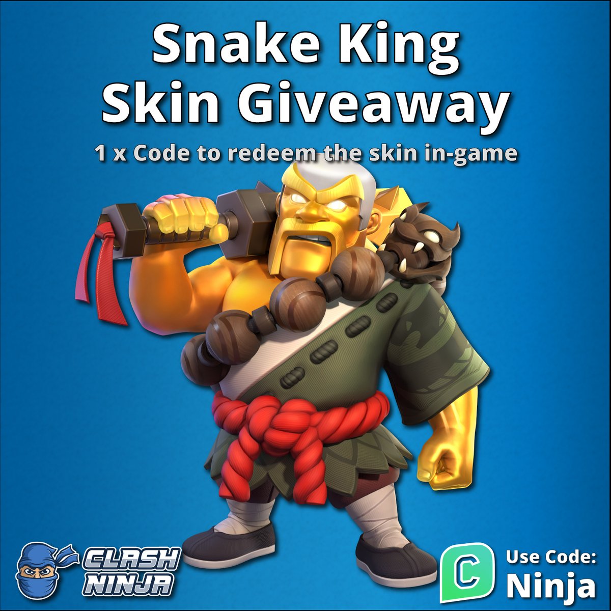Clash Ninja (@clashdotninja) on Twitter photo Snake King Skin Giveaway!
1 x Skin code
To Enter:
✅Follow <a href="/ClashDotNinja/">Clash Ninja</a>
✅Retweet this tweet
Optional:
Subscribe to youtube.com/c/clashninja
Winner announced after 12:00 UTC 1st March 2025
#ClashofClans #GiftedBySupercell Snake King Skin Giveaway!
1 x Skin code
To Enter:
✅Follow <a href="/ClashDotNinja/">Clash Ninja</a>
✅Retweet this tweet
Optional:
Subscribe to youtube.com/c/clashninja
Winner announced after 12:00 UTC 1st March 2025
#ClashofClans #GiftedBySupercell