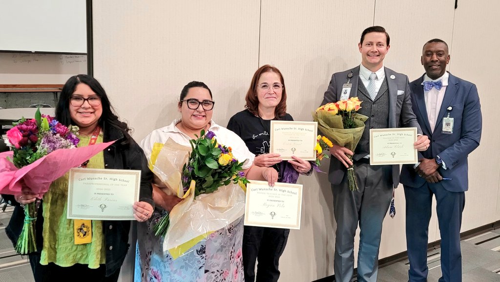 Carl Wunsche Sr. High School (@cwhs_springisd) on Twitter photo 🚨 Breaking News 🚨
Congratulations to the staff-nominated Employees of the Year! 🎉
Mr. Clark - Teacher of the Year
Ms. Groot - DOI Teacher of the Year
Ms. Vela - Rookie Teacher of the Year
Ms. Farias - Paraprofessional of the Year
#NextLevelExcellence
<a href="/DrAlfredJames/">Alfred James, Ed.D.</a> 🚨 Breaking News 🚨
Congratulations to the staff-nominated Employees of the Year! 🎉
Mr. Clark - Teacher of the Year
Ms. Groot - DOI Teacher of the Year
Ms. Vela - Rookie Teacher of the Year
Ms. Farias - Paraprofessional of the Year
#NextLevelExcellence
<a href="/DrAlfredJames/">Alfred James, Ed.D.</a>