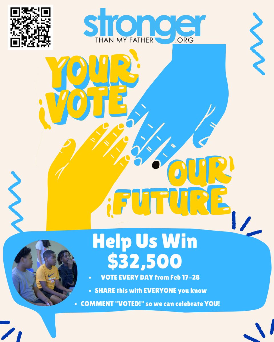 📢 KEEP THOSE VOTES COMING! 🚀
We’re in the FINAL HOURS ⏳—just ONE MORE DAY to help Stronger Than My Father secure $32,500 in Old National Bank’s Choose Your Charity campaign!

💙 Your daily vote can make a difference!

🔹 VOTE NOW: m.cmpgn.page/FTpNKZ
🔹 VOTE DAILY!