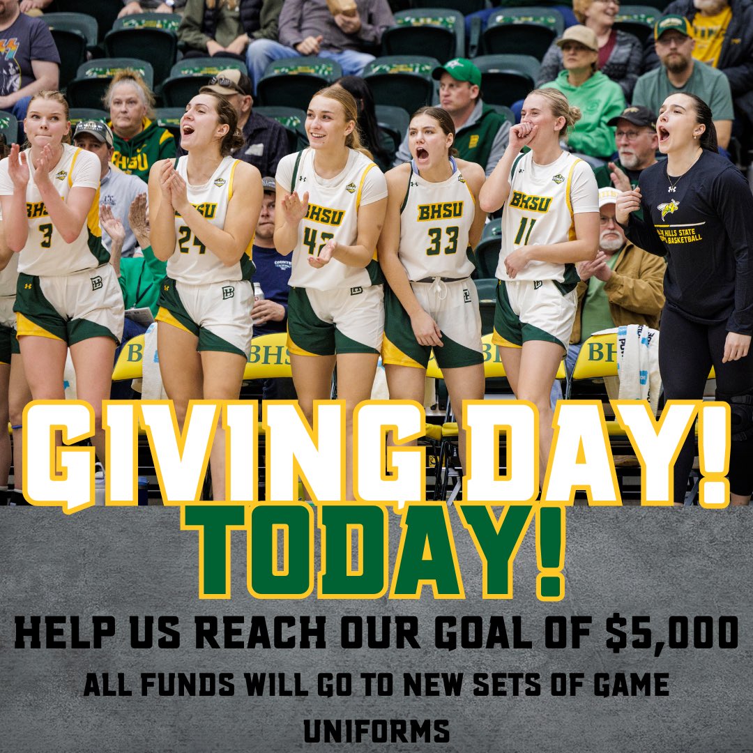 🐝🐝 𝓣𝓸𝓭𝓪𝔂 𝓲𝓼 𝓣𝓱𝓮 𝓓𝓪𝔂!🐝🐝
Giving day is today!! Your Lady Yellow Jackets are BUZZIN from all the LOVE and SUPPORT! Click the link below to make a donation to your BHSU Women's Basketball Program! #GivingDay

fundraise.givesmart.com/vf/25JGB/BHSUW…