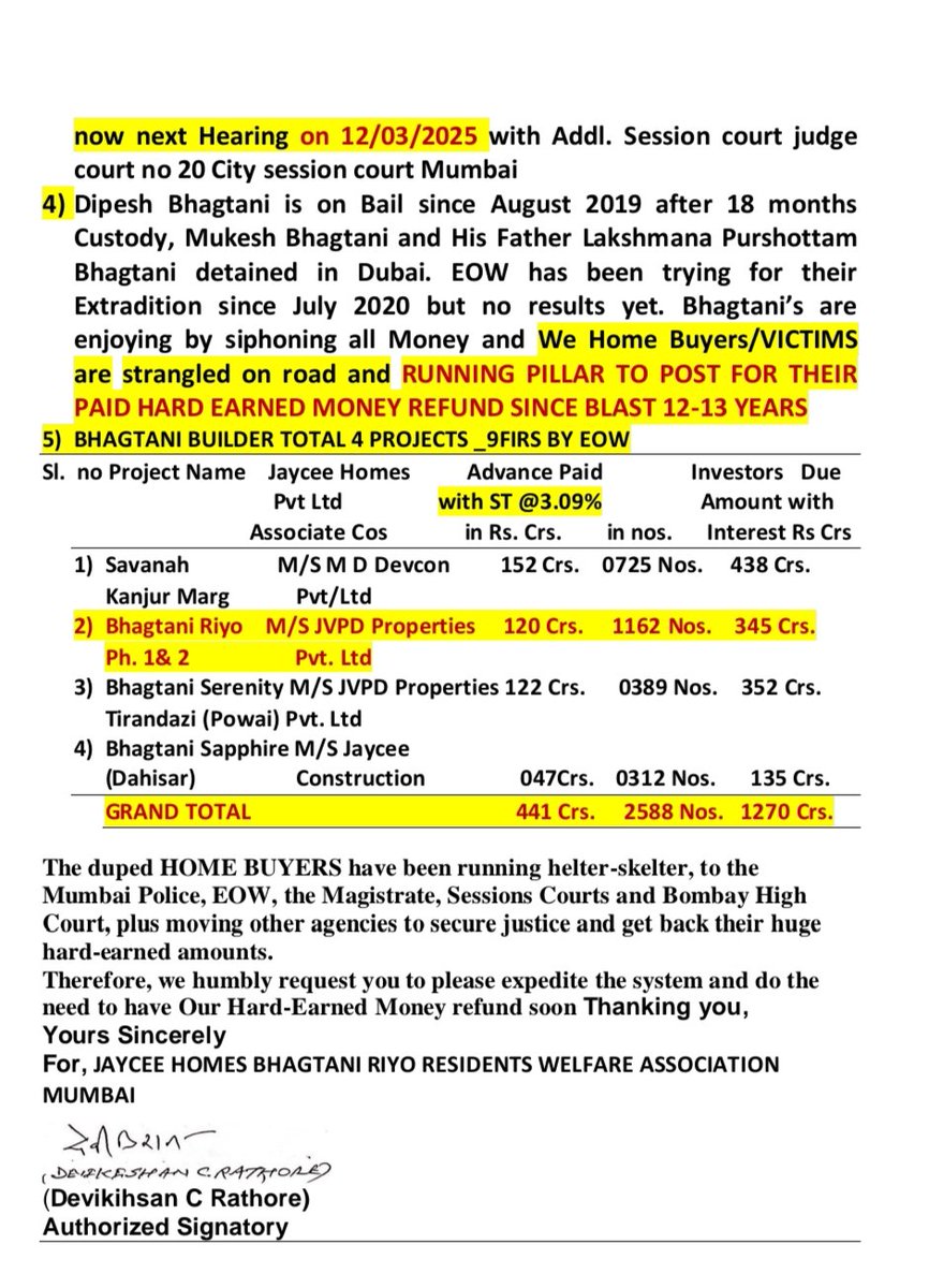 Bhagtani_JVPD's tweet photo. @CMOMaharashtra Launched Ponzi Bhagtani Riyo project Collected Hard-earned money 116+4 Crs from 1162 Buyers even Land not acquired After 12-13 Years NO Refund Now Rs 324 Cr as committed by BHAGTANI GETTING DATE PE DATE EVEN AFTER 8  YRS  in  COURTS Running pillar to post f https://t.co/RJgDiq1BYV