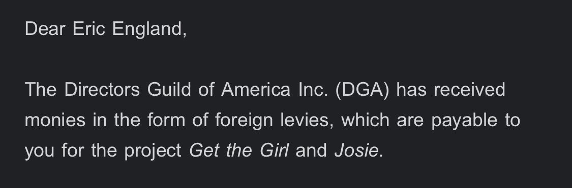Shoutout to the DGA! Someone in Hollywood actually tracking you down to give you money? More of this 👏