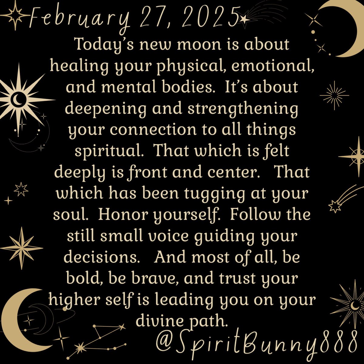 SBunny888's tweet photo. New Moon, New You!
#loveyourself #wisdom #spiritbunny888 #knowthyself #knowyourworth #spirit #spiritual #spiritualawakening #Awakenedsoldier #AwakenedWarrior
#rememberyourpower
#rememberwhoyouare
#Honorthyself
#letgo
#findfreedom
#SpiritBunny
#SpiritJourney
#BeTheLight https://t.co/4rMRuxdDe4