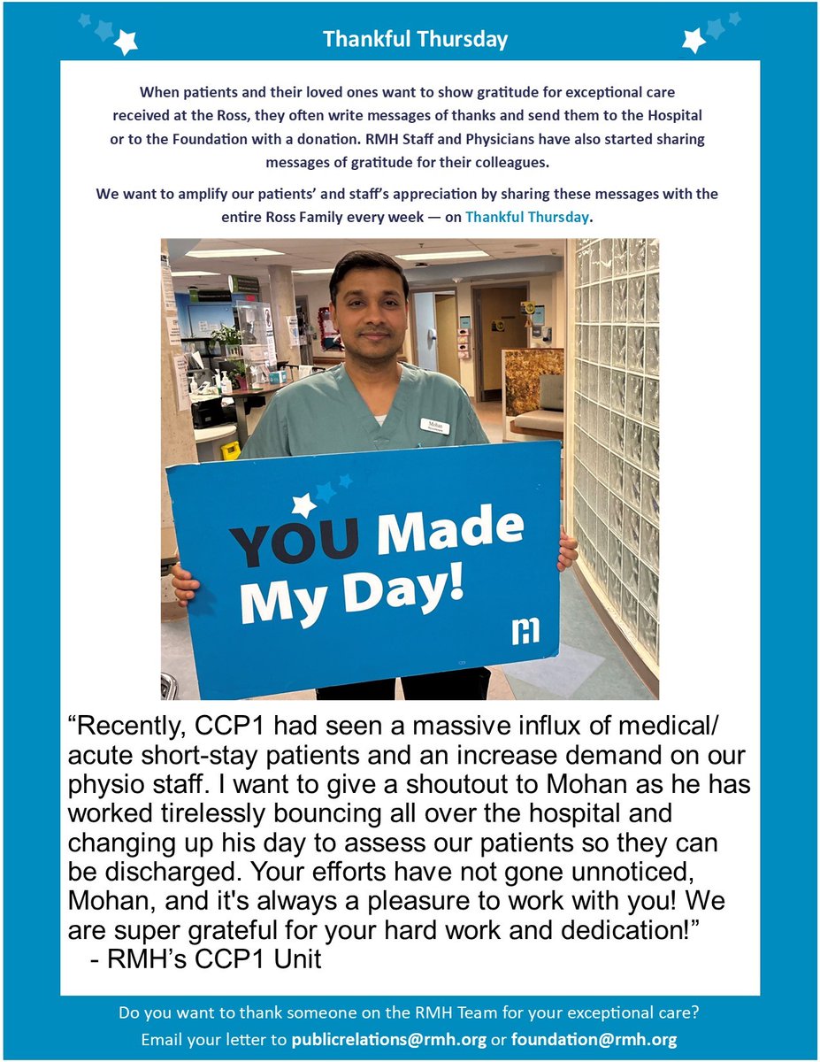 Compassion, respect, excellence and integrity - Mohan exemplifies the hospital's values every day. #ThankfulThursday