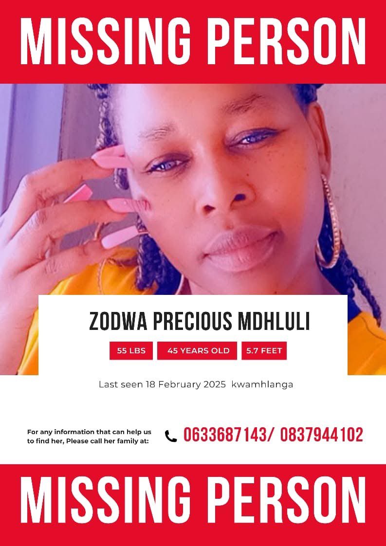 #Missing

Aseri Ndlovu has been missing since Tuesday night. His partner, Zodwa Mdhluli; was with him and is also missing. 

#CrimeWatch