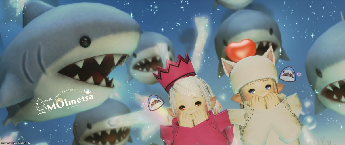 #おはララ #今日のさめさん #FF14 

　おはララハイ🦈💕

相棒のさめさんがいっぱいのStudioへ✨
さめさんに囲まれてSS撮ったの初めて( *´艸｀)ｳﾌﾌ
#MOImetsa #st_SharkRoom
