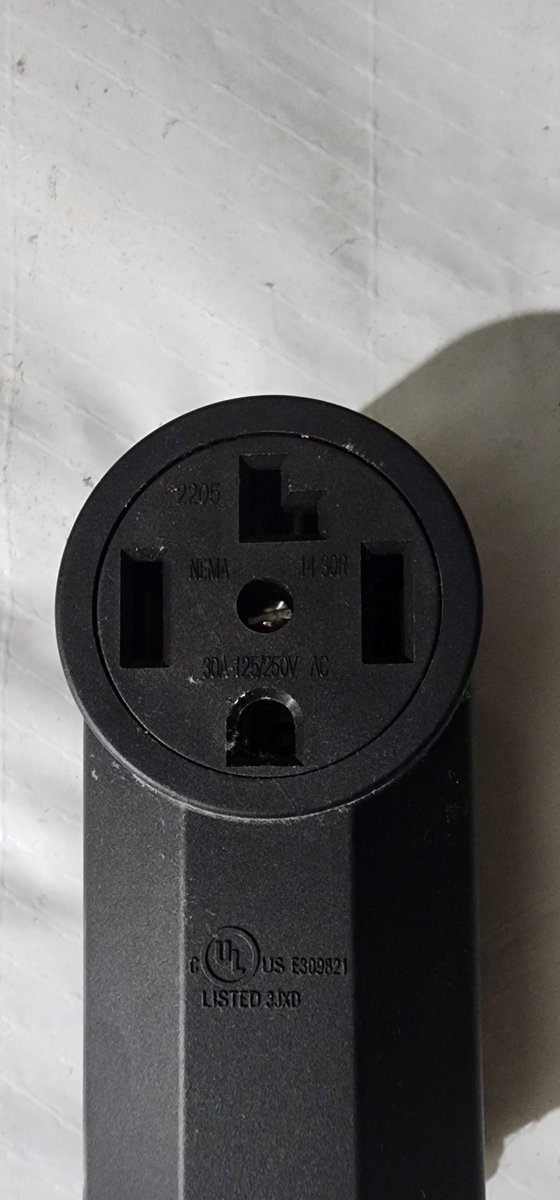dwayneam73's tweet photo. @tommolog just saw the recent Recharge Rescue.  I've been using my NEMA 14-30 dryer outlet to charge my EV with a NEMA 14-30/14-50 Y splitter on unplugging/plugging needed.  It shows no signs of melting and never get too hot to the touch.  I assume it fine, right? @BeardedTesla? https://t.co/mOLUBQe3vk