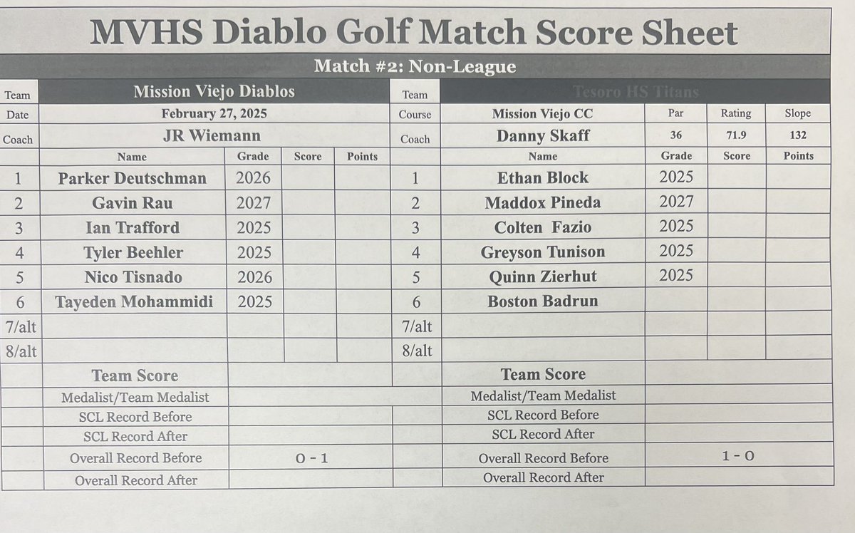 Diablos hosting our friends from Tesoro HS today.