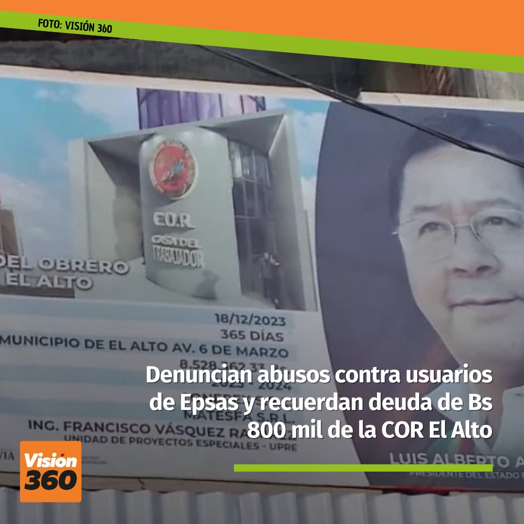vision360_bo's tweet image. 🟠 #Visión360 #LoMásLeído l Denuncian abusos contra usuarios de Epsas y recuerdan deuda de Bs 800 mil de la COR El Alto
#EPSAS #ElAlto 
vision360.bo/noticias/2025/…