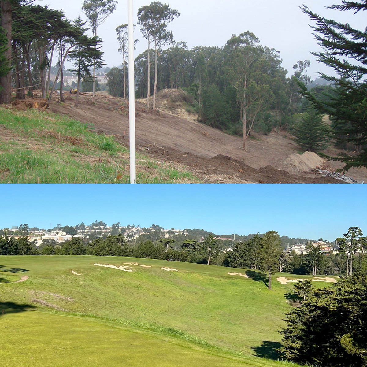 Cal Club is one of the great renovation/restorations in American golf. The club went from nothing to Top 100. Pictured is the 7th, which <a href="/KylePhillipsGCD/">Kyle Phillips</a> found a piece of unused land and made into their signature hole.
