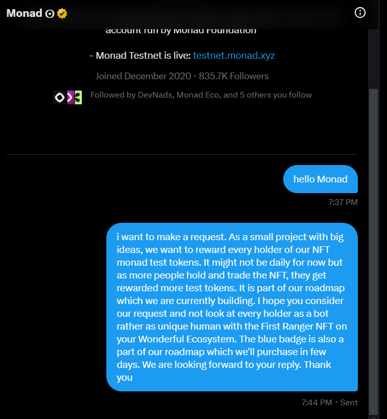 Jango_xyz's tweet photo. @monad_xyz can you check your dm and give us your lovely feedback please? The future is bright on Monad https://t.co/QOIAaTrx7E