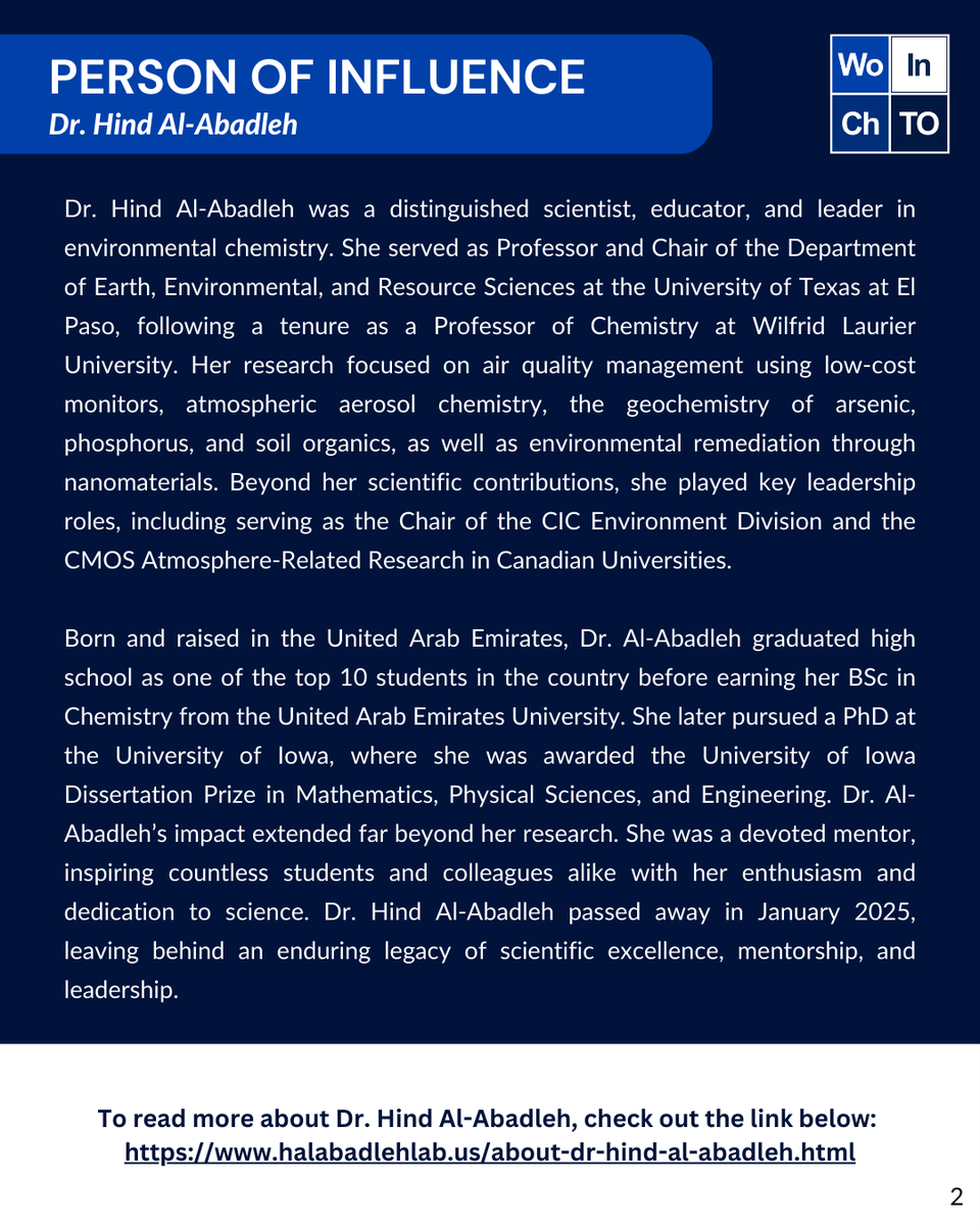 Our February POI is Dr. Hind Al-Abadleh! To learn all about her, swipe or click the link in our bio 🧪