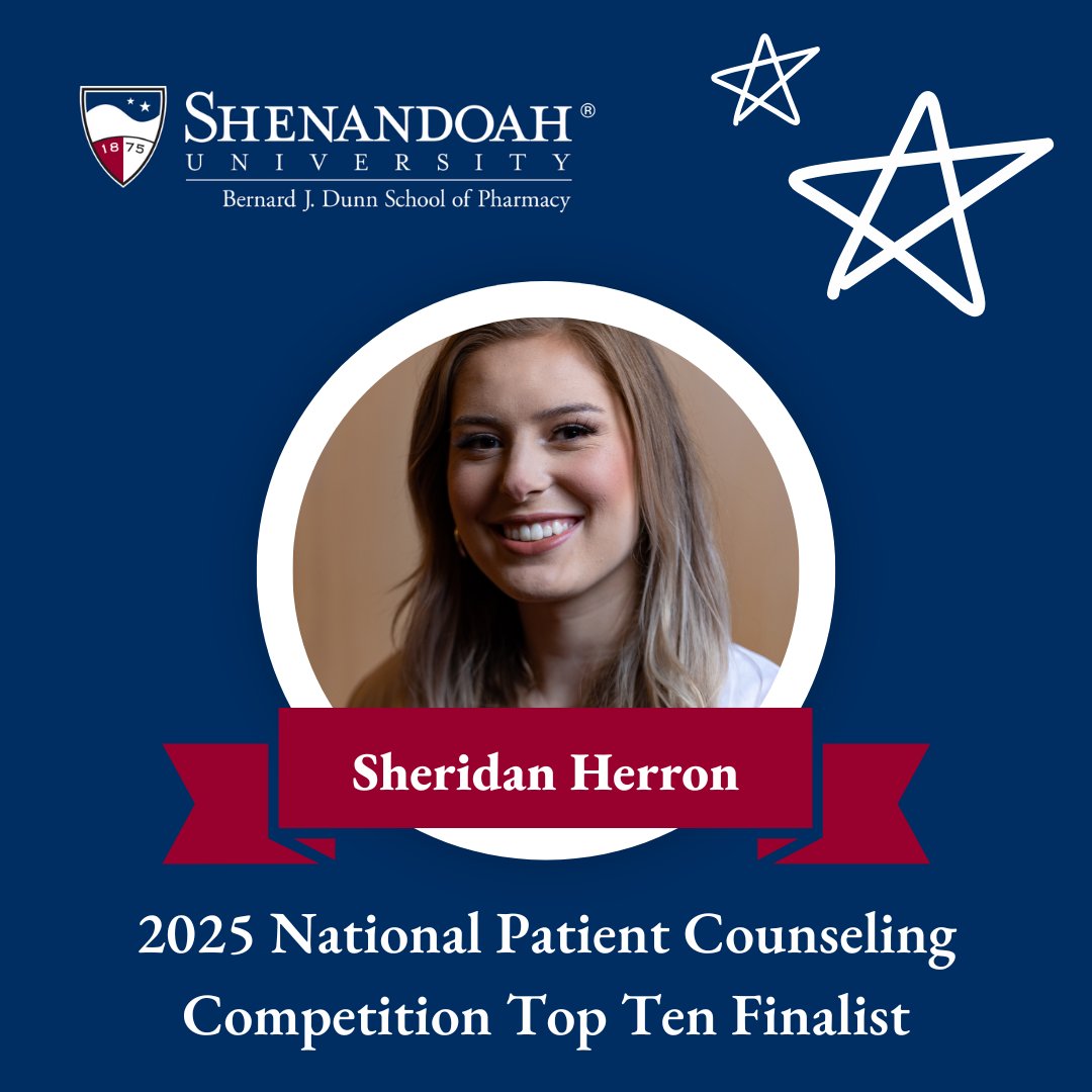 Congratulations to Sheridan Herron (P3) on placing in the top ten in the 2025 National Patient Counseling Competition (NPCC). Sheridan will compete the final round that will occur in Nashville, TN at the APhA2025 Annual Meeting &amp; Exposition on Friday, March 21, 2025! #SUPharmacy