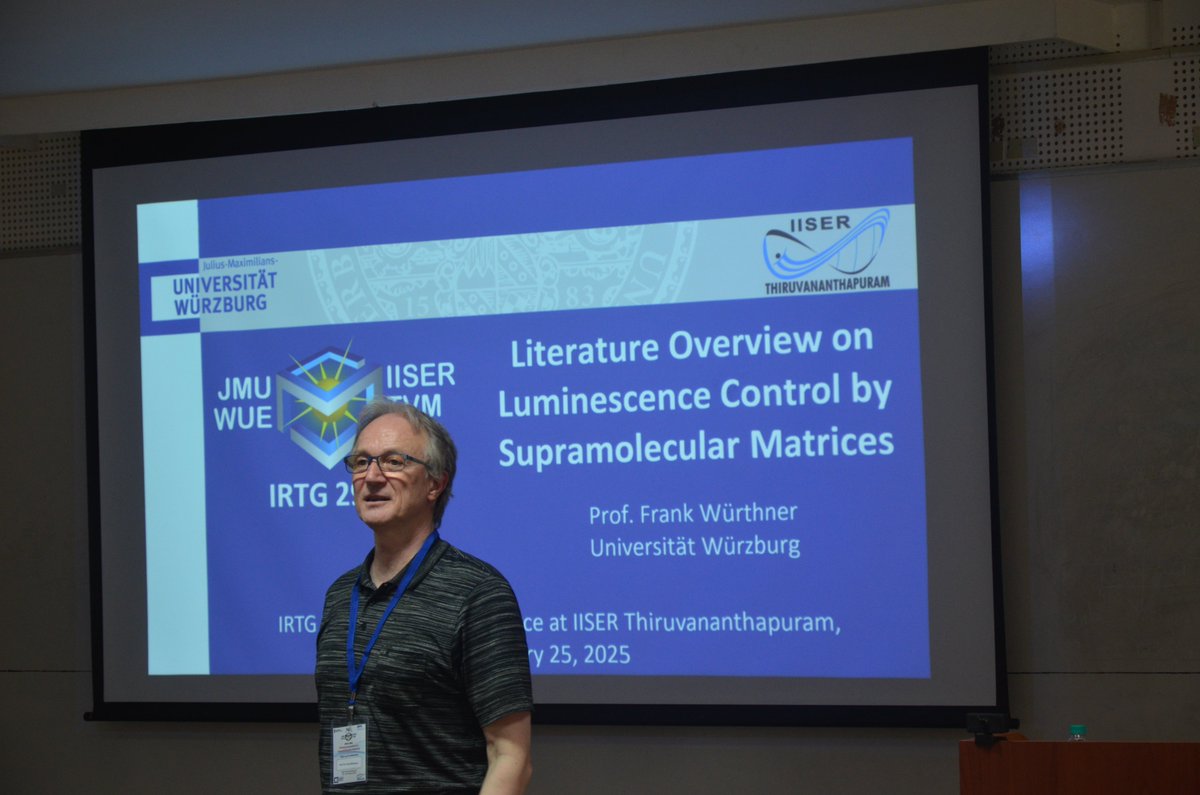 Hariharan Group (@grouphariharan) on Twitter photo Snapshots from the tutorial lecture delivered by Prof. Dr. Frank Würthner titled 'Literature Overview: Luminescence Control by Supramolecular Matrices' on the occasion of the IRTG Start-up Meeting at <a href="/tvmiiser/">IISER Thiruvananthapuram</a>. <a href="/Chemie_iisertvm/">School of Chemistry IISER TVM</a> <a href="/IndiaDST/">DSTIndia</a> <a href="/Uni_WUE/">Universität Würzburg #UniWürzburg</a> <a href="/dfg_public/">DFG public | @dfg_public@wisskomm.social</a> Snapshots from the tutorial lecture delivered by Prof. Dr. Frank Würthner titled 'Literature Overview: Luminescence Control by Supramolecular Matrices' on the occasion of the IRTG Start-up Meeting at <a href="/tvmiiser/">IISER Thiruvananthapuram</a>. <a href="/Chemie_iisertvm/">School of Chemistry IISER TVM</a> <a href="/IndiaDST/">DSTIndia</a> <a href="/Uni_WUE/">Universität Würzburg #UniWürzburg</a> <a href="/dfg_public/">DFG public | @dfg_public@wisskomm.social</a>
